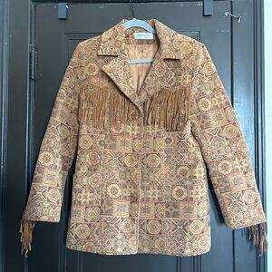 Vintage Patterned Fringe Tapestry Jacket
